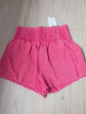 Women's High-Waist Pink Elastic Waist Shorts